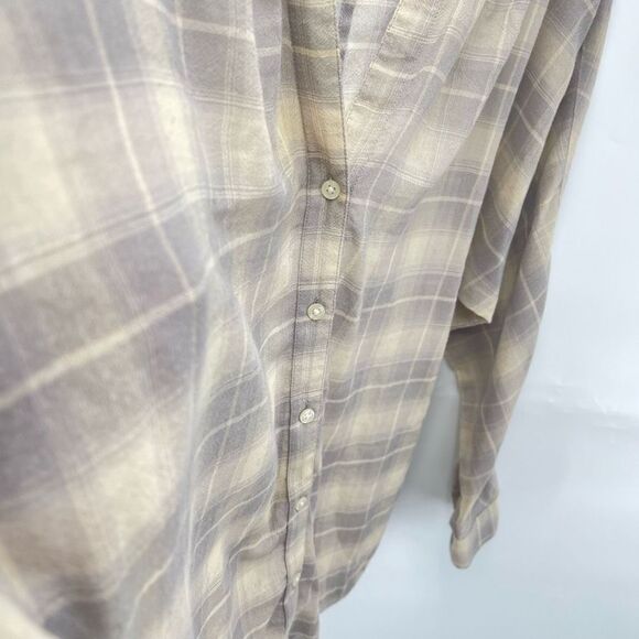 LOFT Womens Button Down Blouse Windowpane Lightweight Long Sleeve Beige Small - Picture 8 of 12